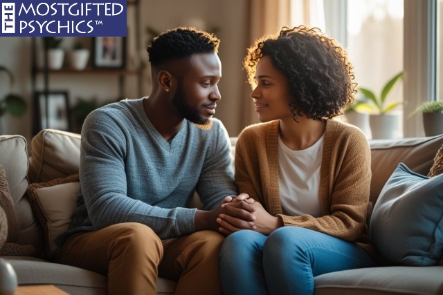 a man and a woman in a relationship having an honest conversation  