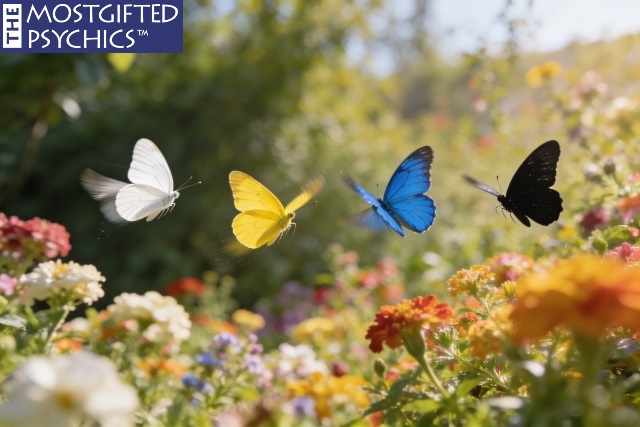 butterflies in different colors flying in nature