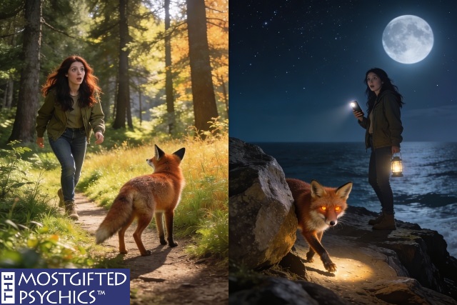 a woman seeing the same fox during the day and at night