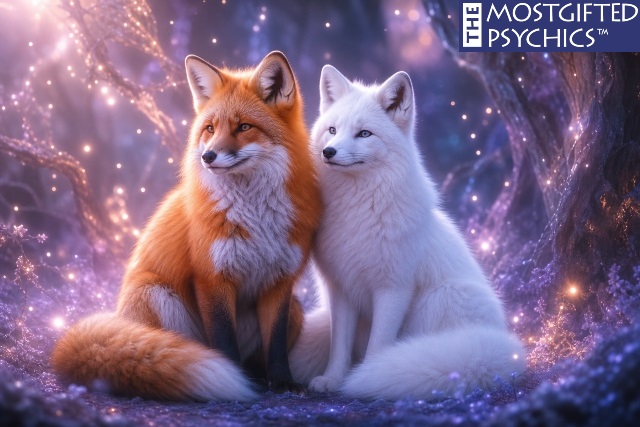 a vivid image of red fox and white fox