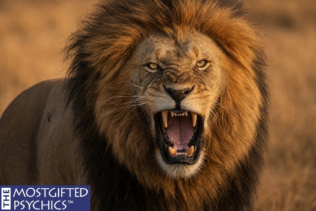 a close up of an angry lion roaring