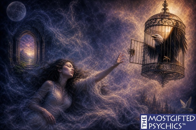 a woman dreaming of an eagle in a cage