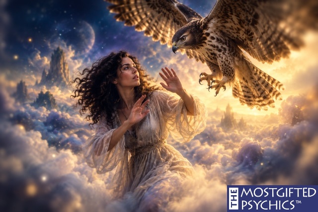 a woman having a vivd dream about a hawk attacking her